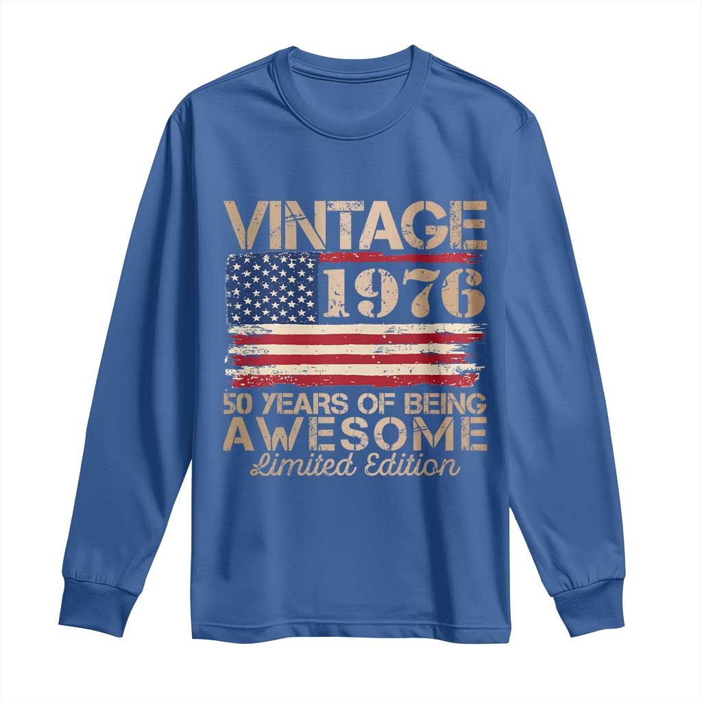 Vintage 1976 Birthday Long Sleeve Shirt 50 Years Of Being Awesome USA Flag