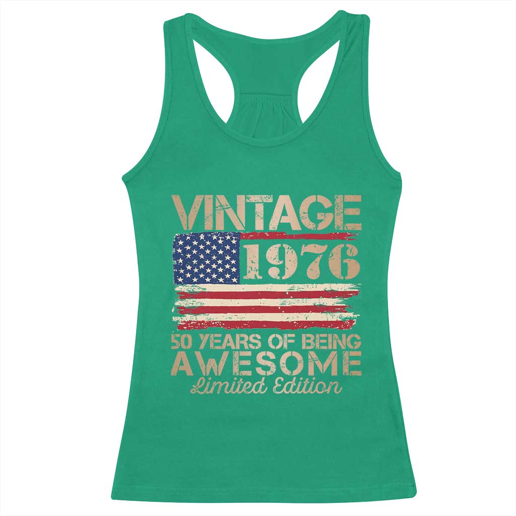Vintage 1976 Birthday Racerback Tank Top 50 Years Of Being Awesome USA Flag