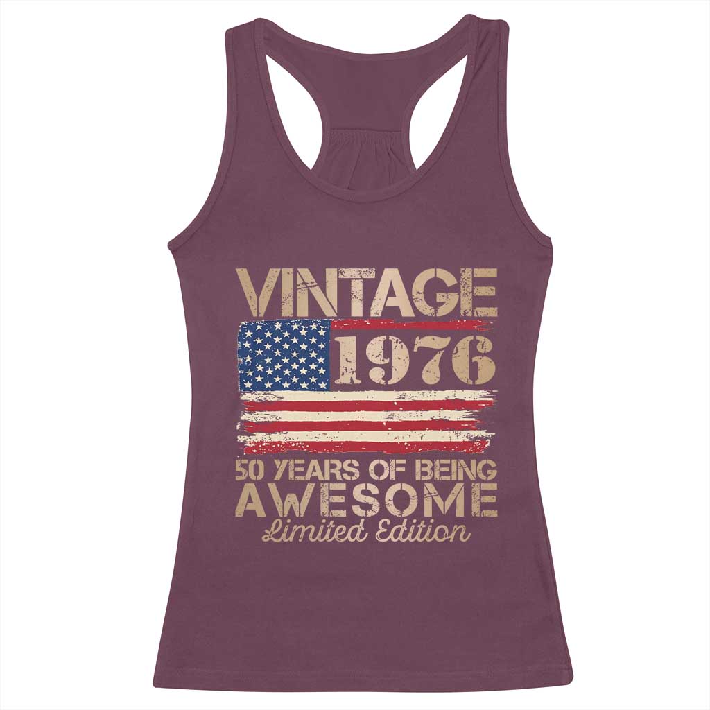 Vintage 1976 Birthday Racerback Tank Top 50 Years Of Being Awesome USA Flag
