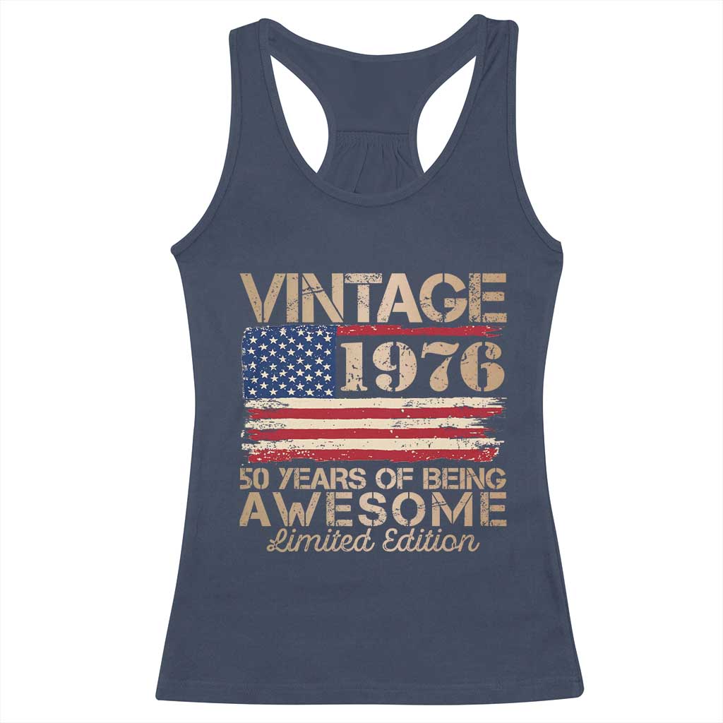 Vintage 1976 Birthday Racerback Tank Top 50 Years Of Being Awesome USA Flag