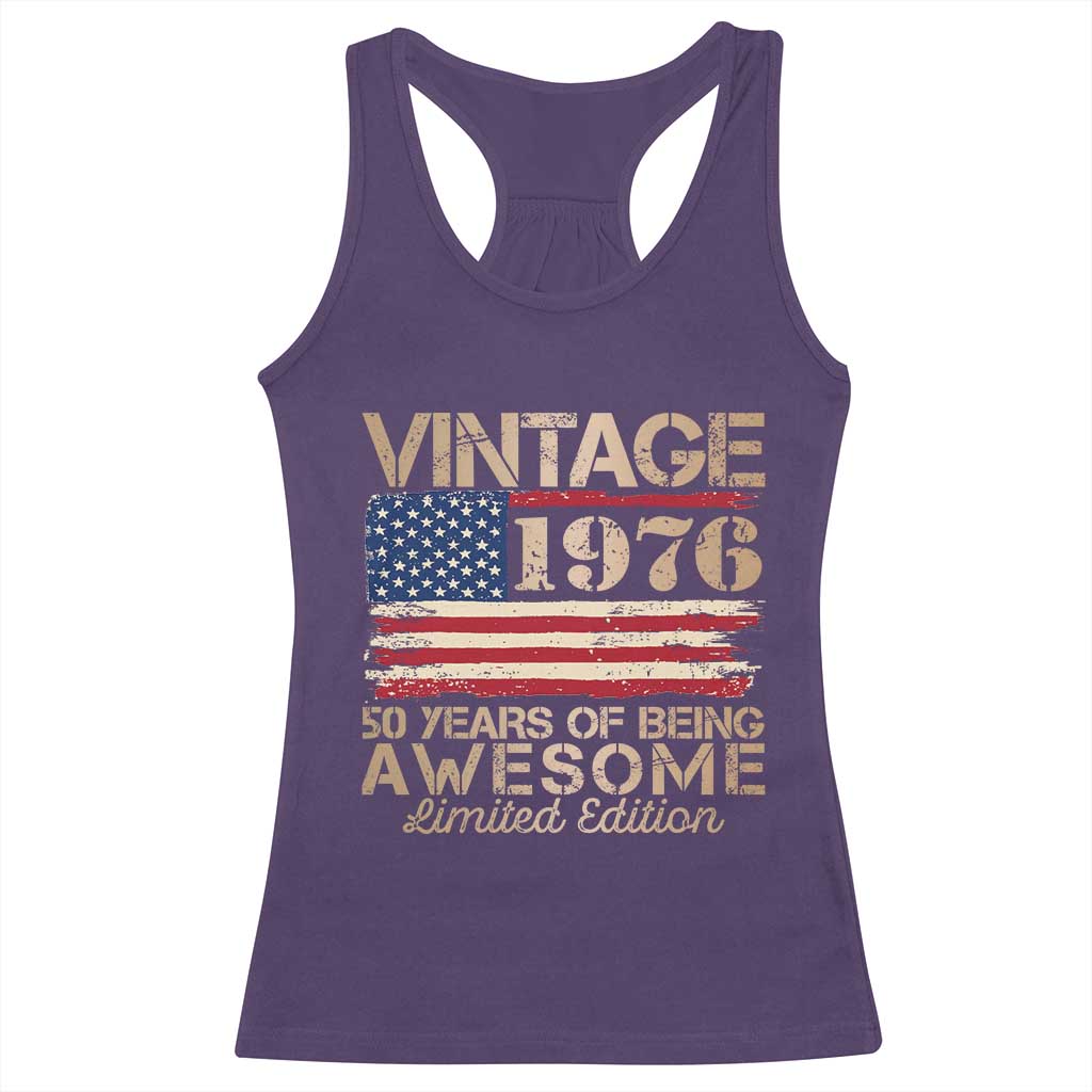 Vintage 1976 Birthday Racerback Tank Top 50 Years Of Being Awesome USA Flag