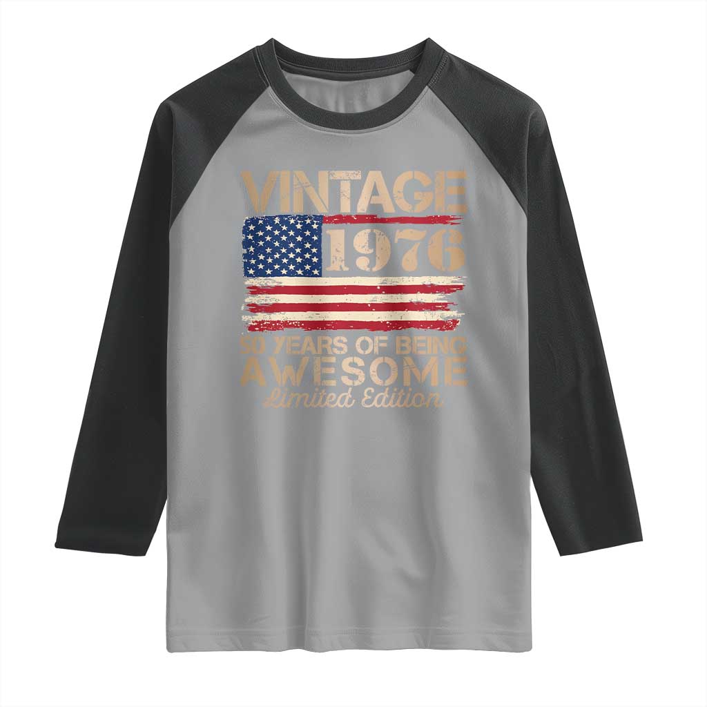 Vintage 1976 Birthday Raglan Shirt 50 Years Of Being Awesome USA Flag