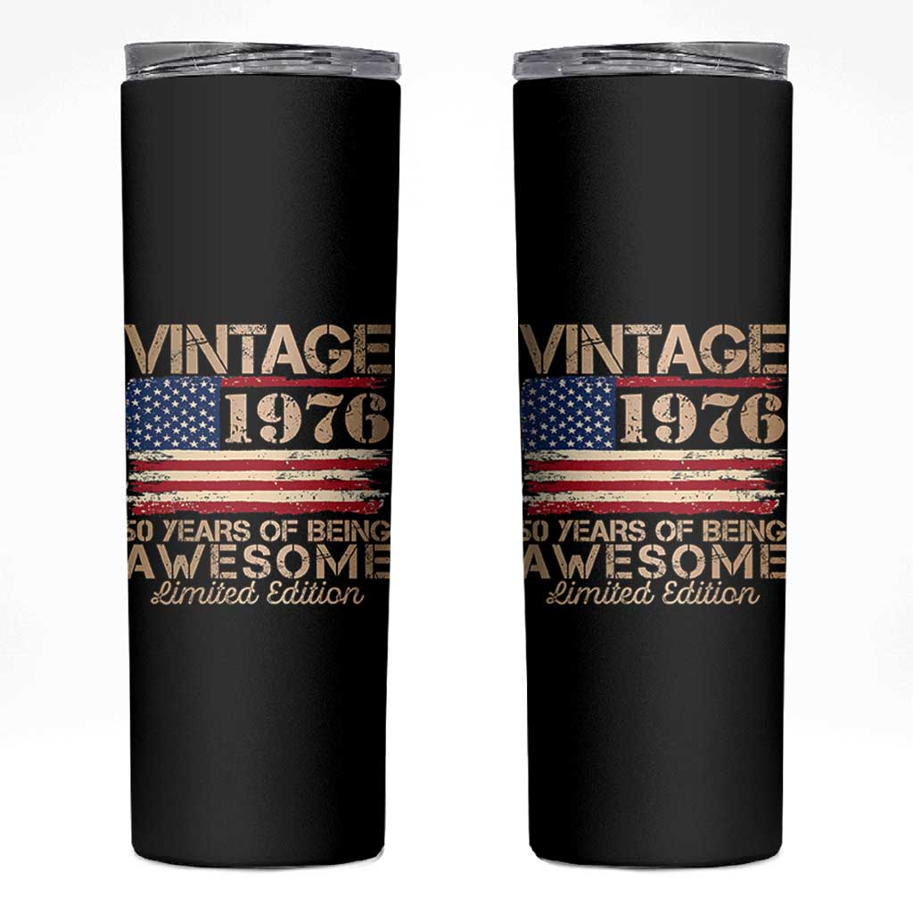 Vintage 1976 Birthday Skinny Tumbler 50 Years Of Being Awesome USA Flag