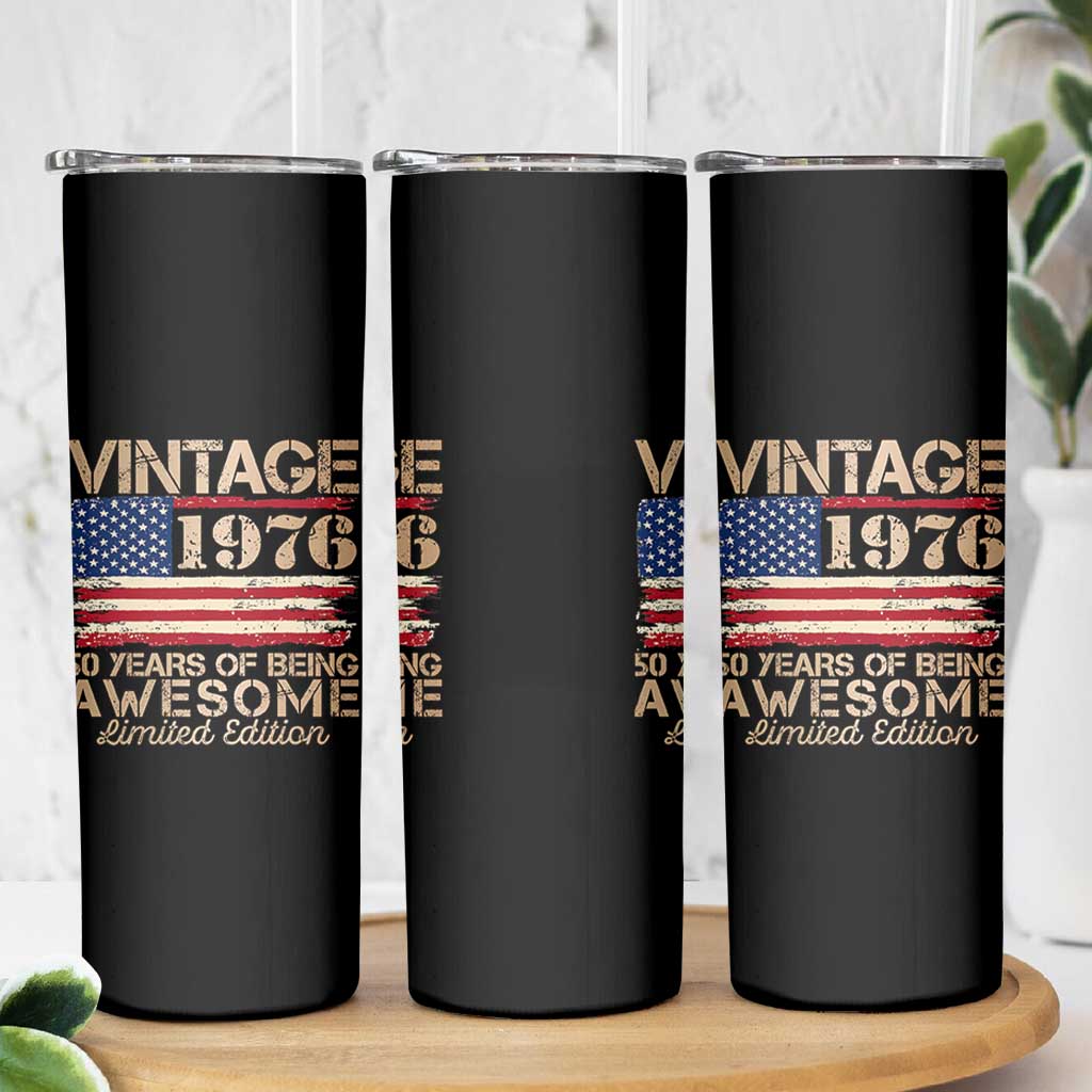 Vintage 1976 Birthday Skinny Tumbler 50 Years Of Being Awesome USA Flag