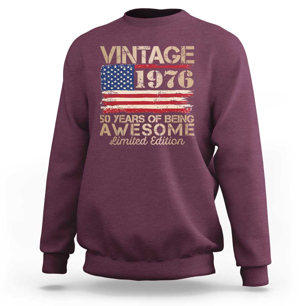 Vintage 1976 Birthday Sweatshirt 50 Years Of Being Awesome USA Flag