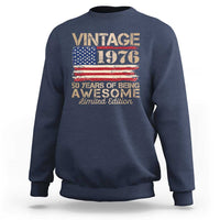 Vintage 1976 Birthday Sweatshirt 50 Years Of Being Awesome USA Flag
