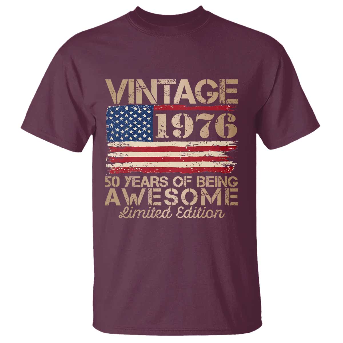 Vintage 1976 Birthday T Shirt 50 Years Of Being Awesome USA Flag