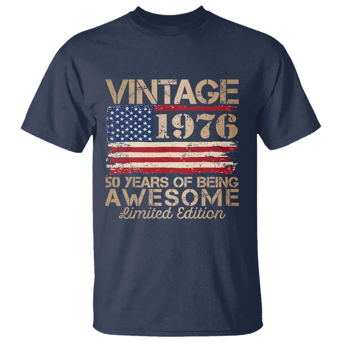 Vintage 1976 Birthday T Shirt 50 Years Of Being Awesome USA Flag