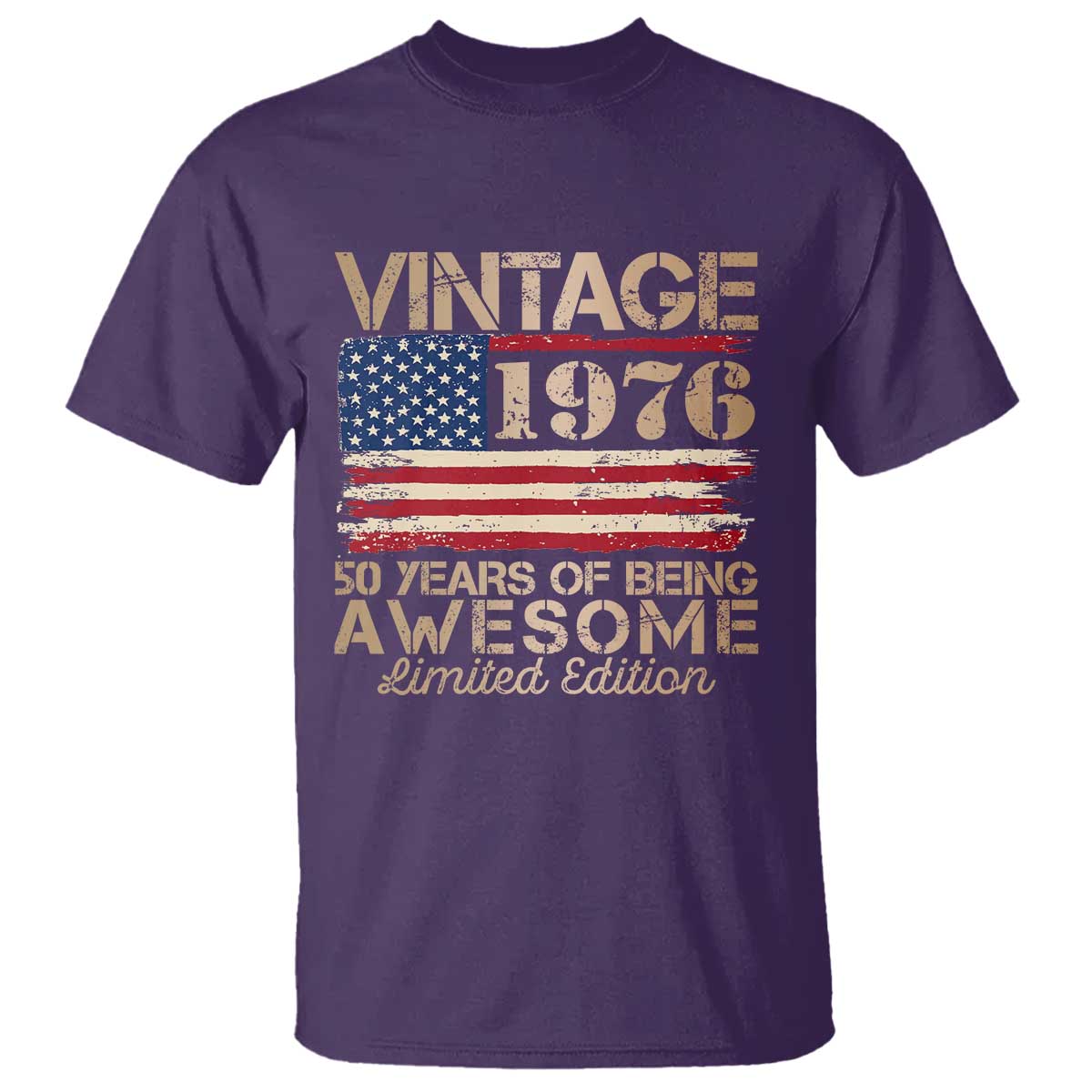 Vintage 1976 Birthday T Shirt 50 Years Of Being Awesome USA Flag