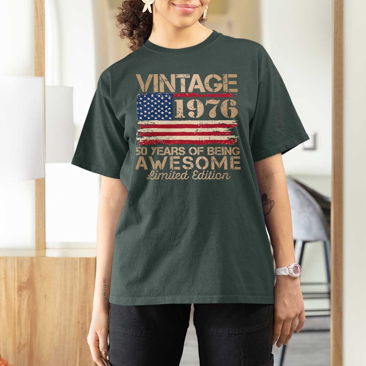 Vintage 1976 Birthday T Shirt For Women 50 Years Of Being Awesome USA Flag