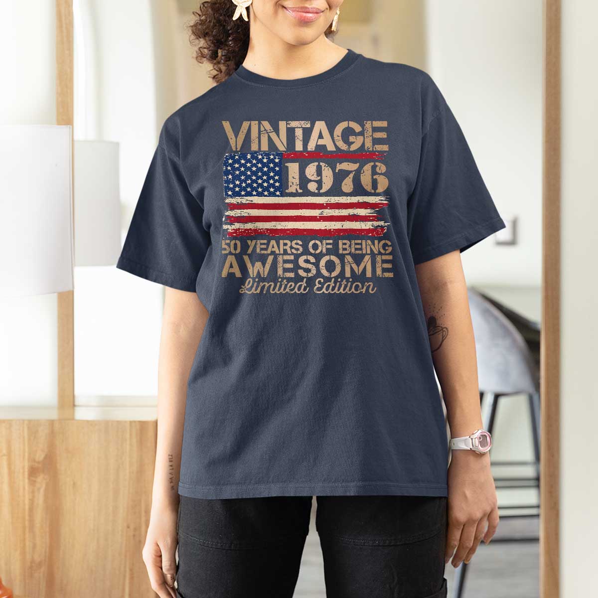 Vintage 1976 Birthday T Shirt For Women 50 Years Of Being Awesome USA Flag
