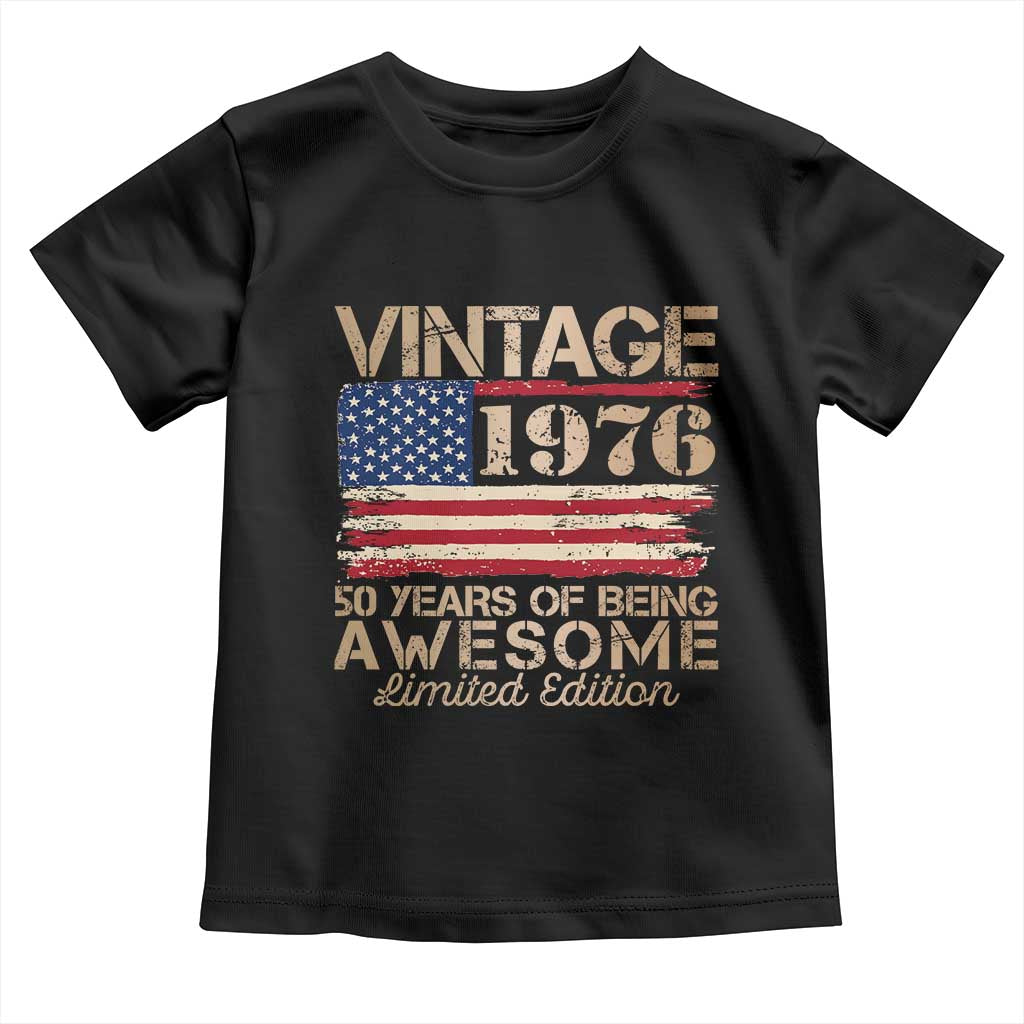 Vintage 1976 Birthday Toddler T Shirt 50 Years Of Being Awesome USA Flag