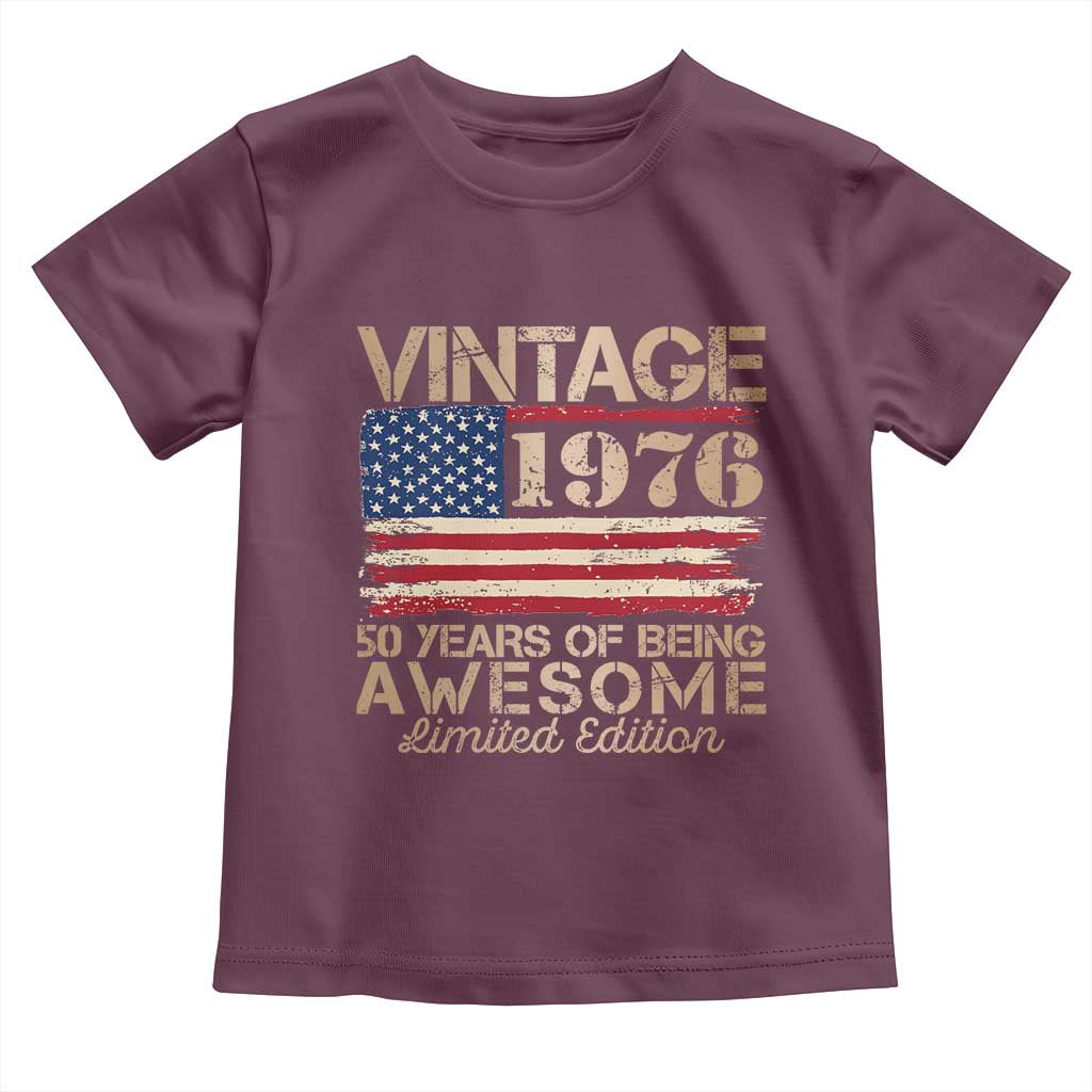 Vintage 1976 Birthday Toddler T Shirt 50 Years Of Being Awesome USA Flag