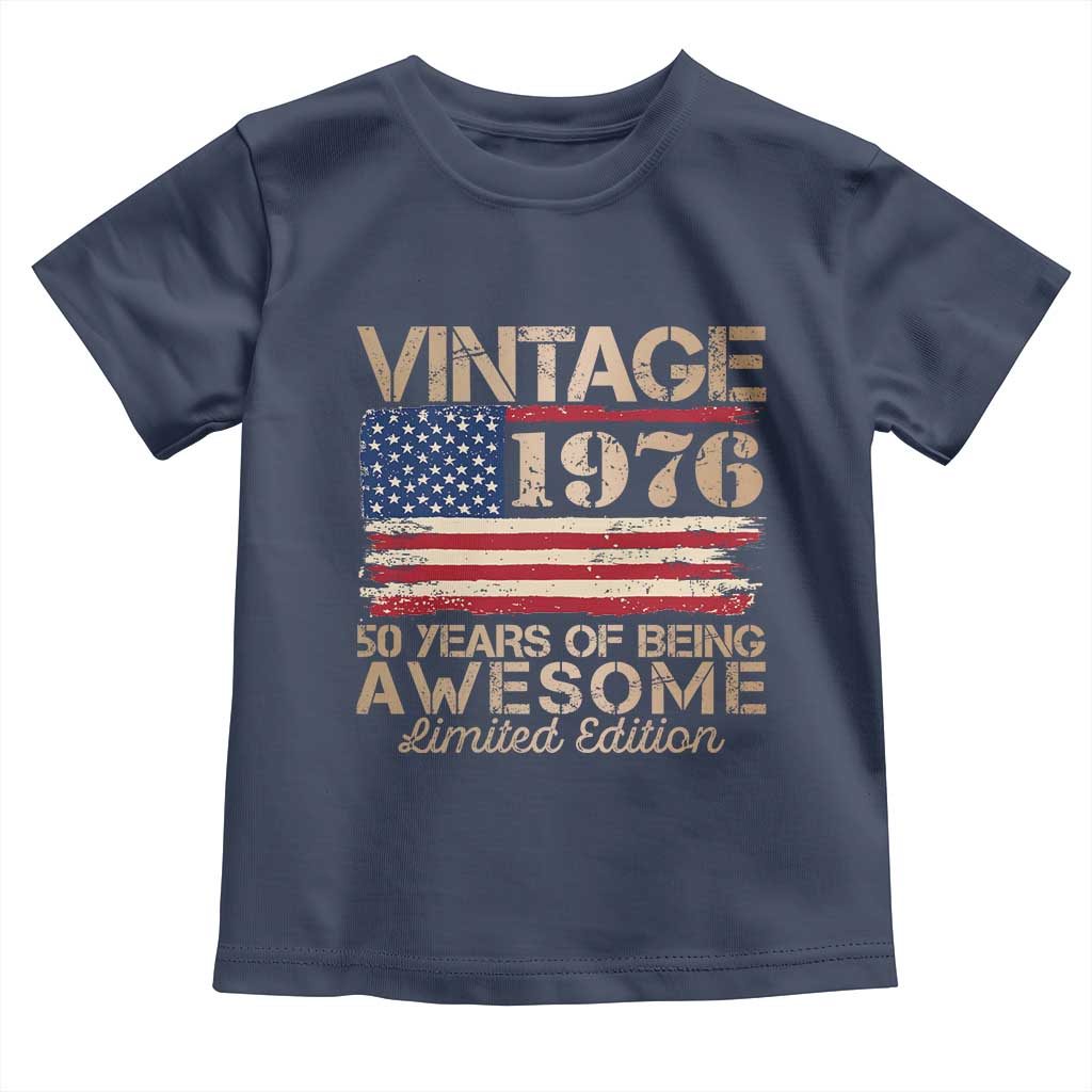 Vintage 1976 Birthday Toddler T Shirt 50 Years Of Being Awesome USA Flag