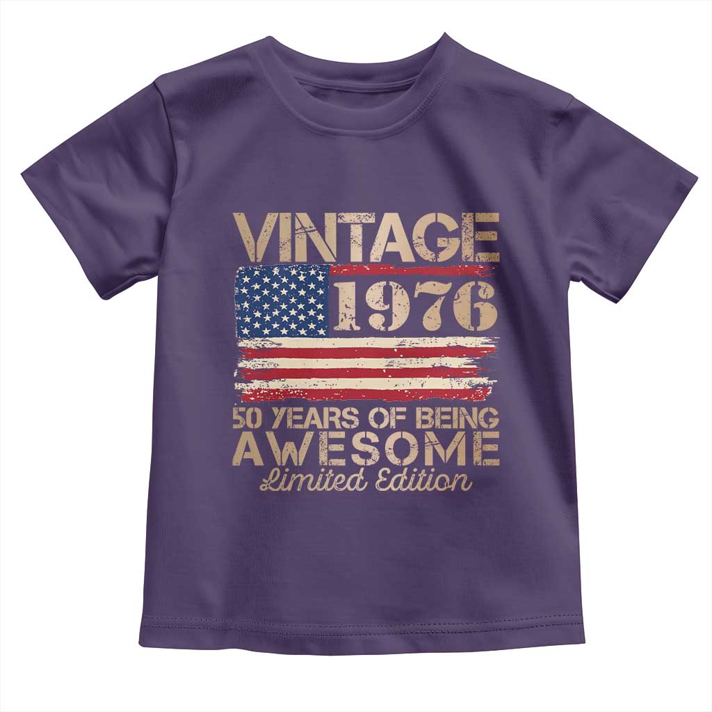 Vintage 1976 Birthday Toddler T Shirt 50 Years Of Being Awesome USA Flag