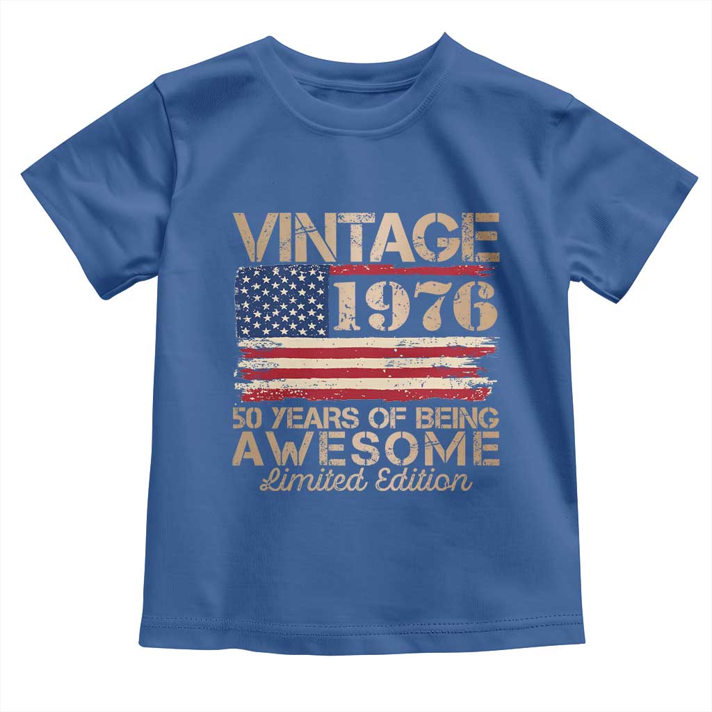 Vintage 1976 Birthday Toddler T Shirt 50 Years Of Being Awesome USA Flag