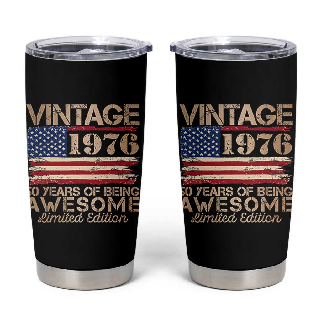 Vintage 1976 Birthday Tumbler Cup 50 Years Of Being Awesome USA Flag