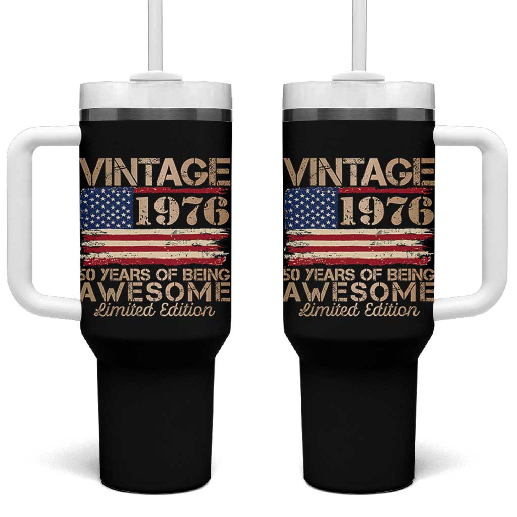 Vintage 1976 Birthday Tumbler With Handle 50 Years Of Being Awesome USA Flag