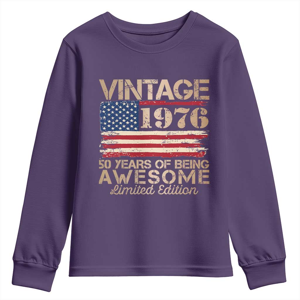 Vintage 1976 Birthday Youth Sweatshirt 50 Years Of Being Awesome USA Flag