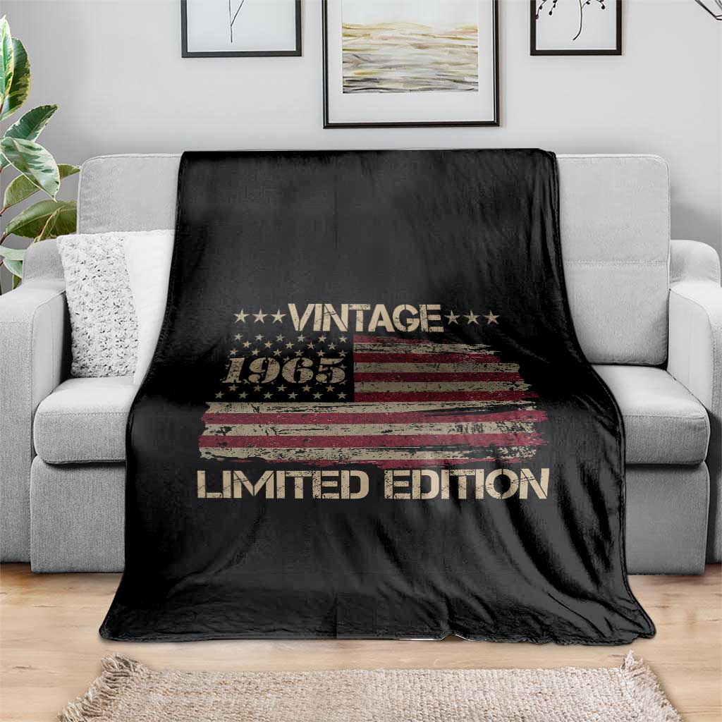 Vintage 1965 Birthday Throw Blanket Limited Edition Retro American Flag