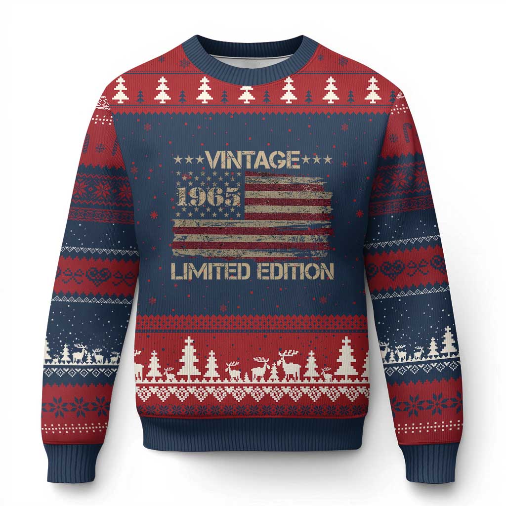 Vintage 1965 Birthday Ugly Christmas Sweater Limited Edition Retro American Flag