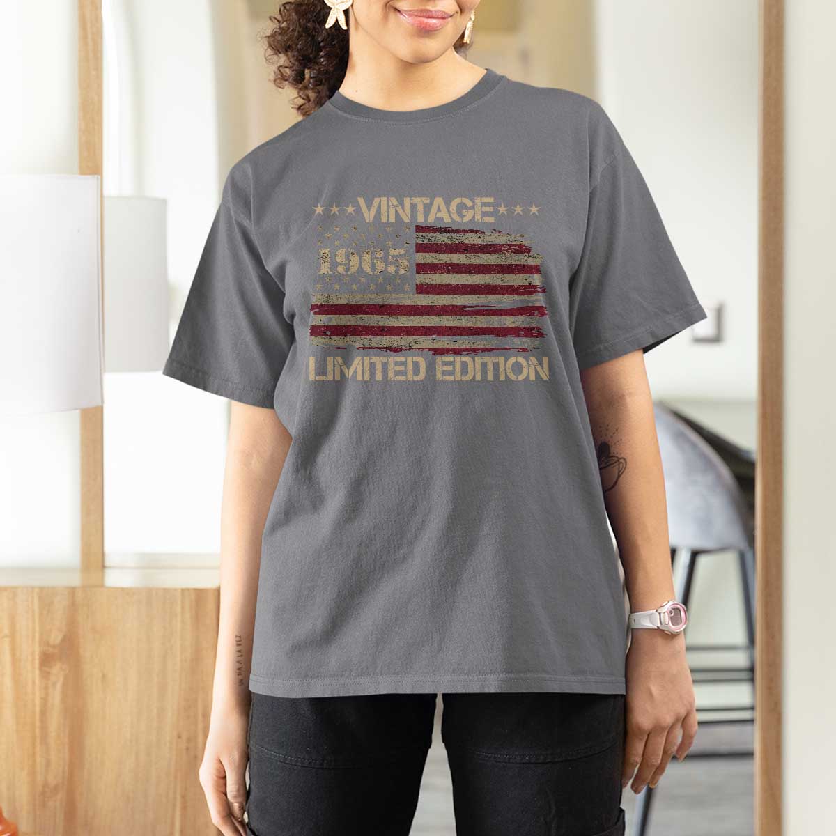Vintage 1965 Birthday T Shirt For Women Limited Edition Retro American Flag