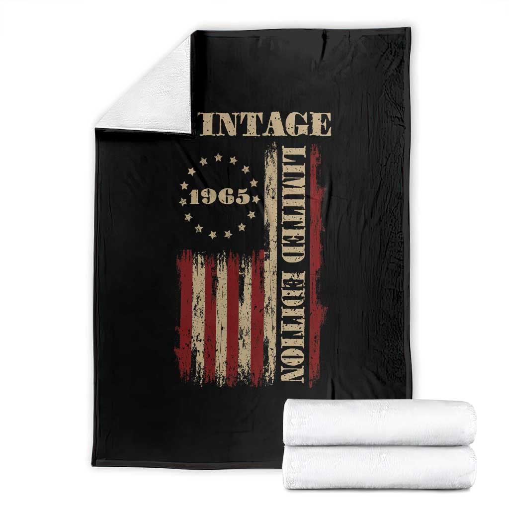 Vintage 1965 Birthday Throw Blanket Retro American Flag Limited Edition