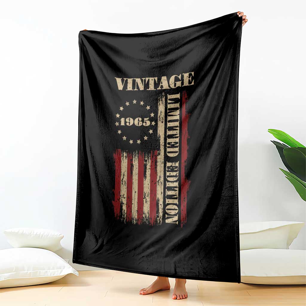 Vintage 1965 Birthday Throw Blanket Retro American Flag Limited Edition