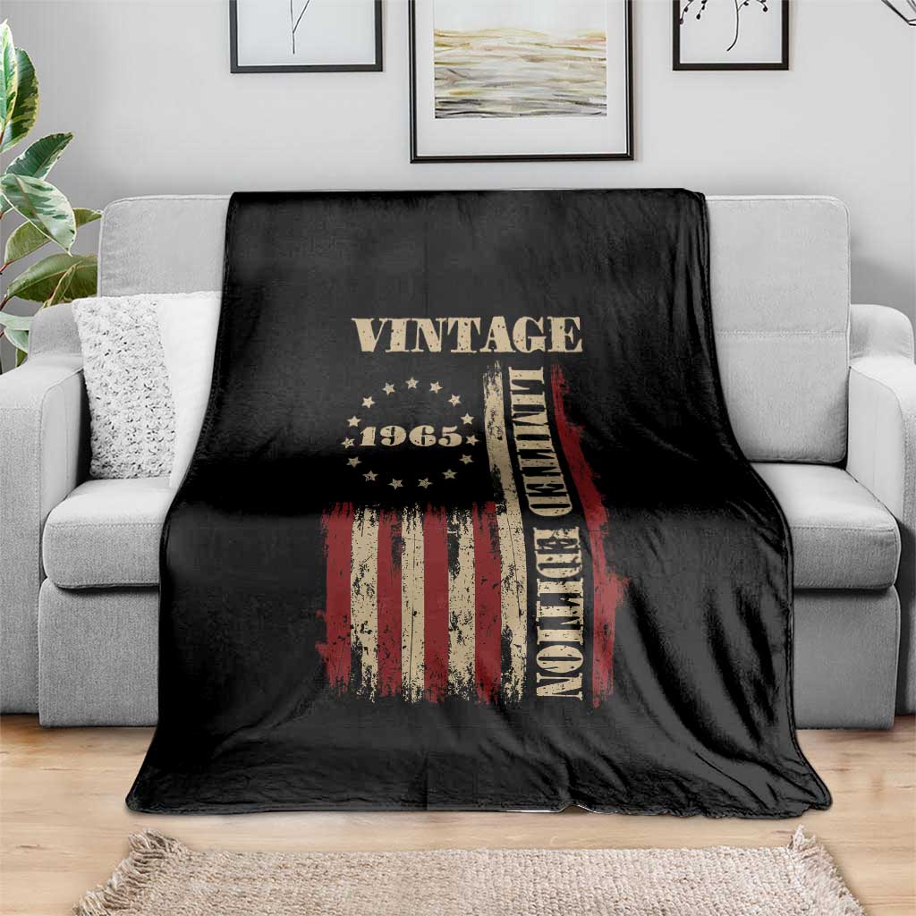 Vintage 1965 Birthday Throw Blanket Retro American Flag Limited Edition
