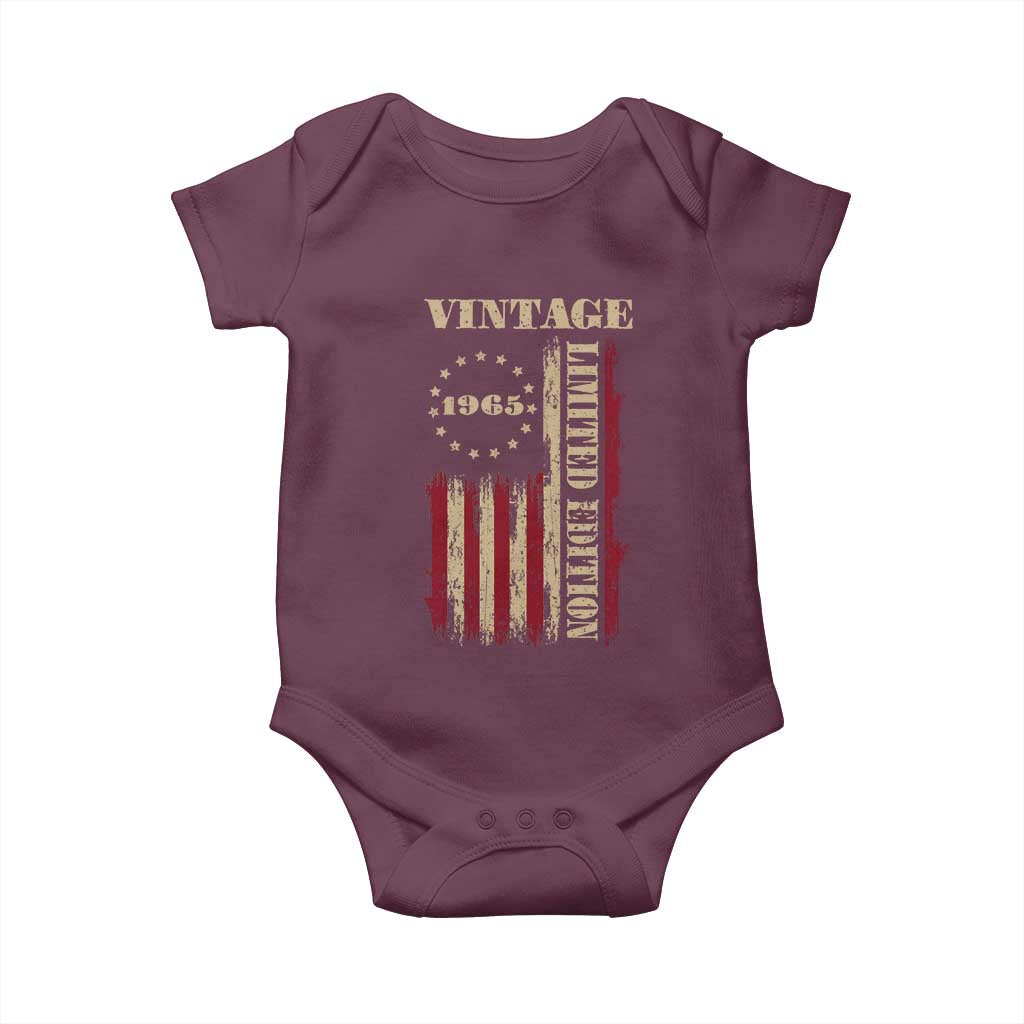 Vintage 1965 Birthday Baby Onesie Retro American Flag Limited Edition
