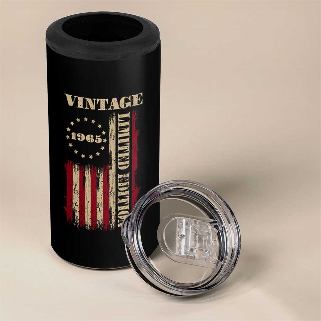 Vintage 1965 Birthday 4 in 1 Can Cooler Tumbler Retro American Flag Limited Edition