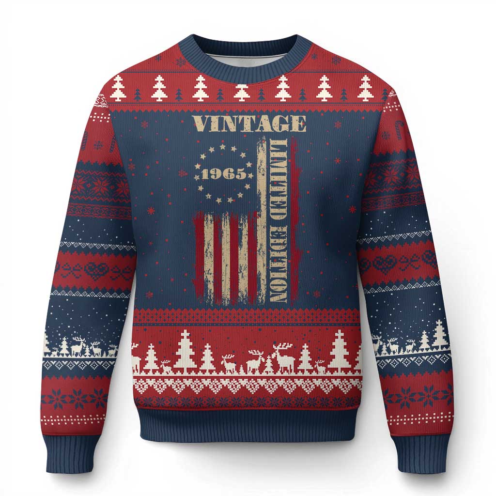 Vintage 1965 Birthday Ugly Christmas Sweater Retro American Flag Limited Edition