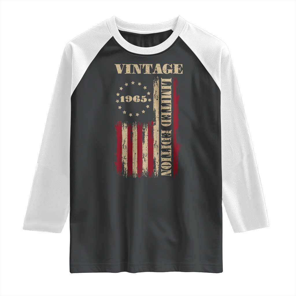 Vintage 1965 Birthday Raglan Shirt Retro American Flag Limited Edition