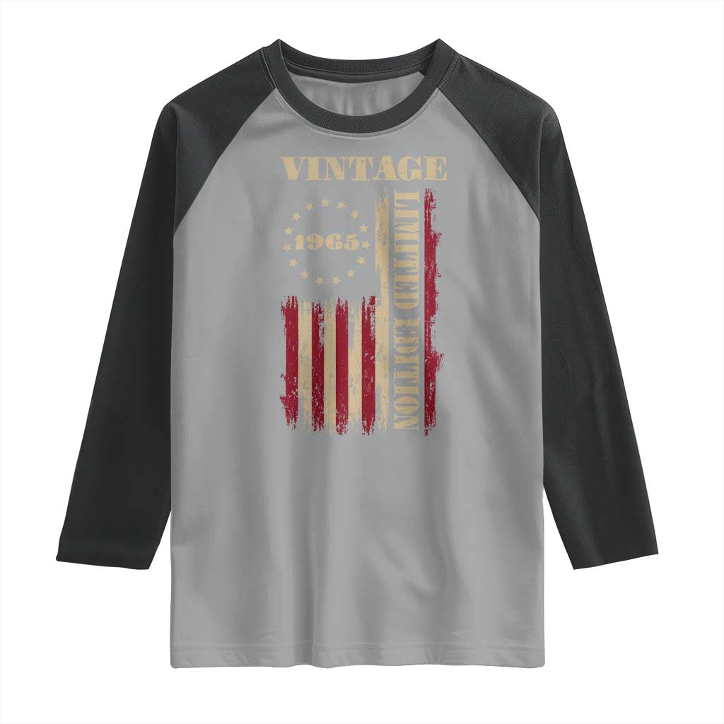 Vintage 1965 Birthday Raglan Shirt Retro American Flag Limited Edition