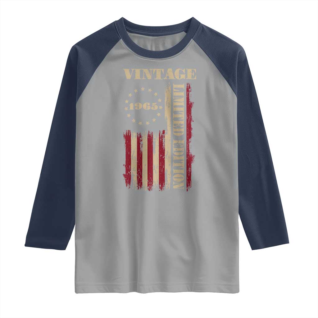 Vintage 1965 Birthday Raglan Shirt Retro American Flag Limited Edition