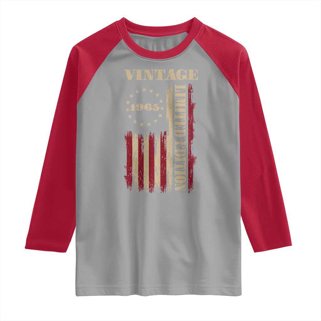 Vintage 1965 Birthday Raglan Shirt Retro American Flag Limited Edition