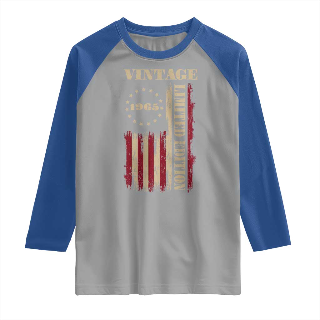 Vintage 1965 Birthday Raglan Shirt Retro American Flag Limited Edition