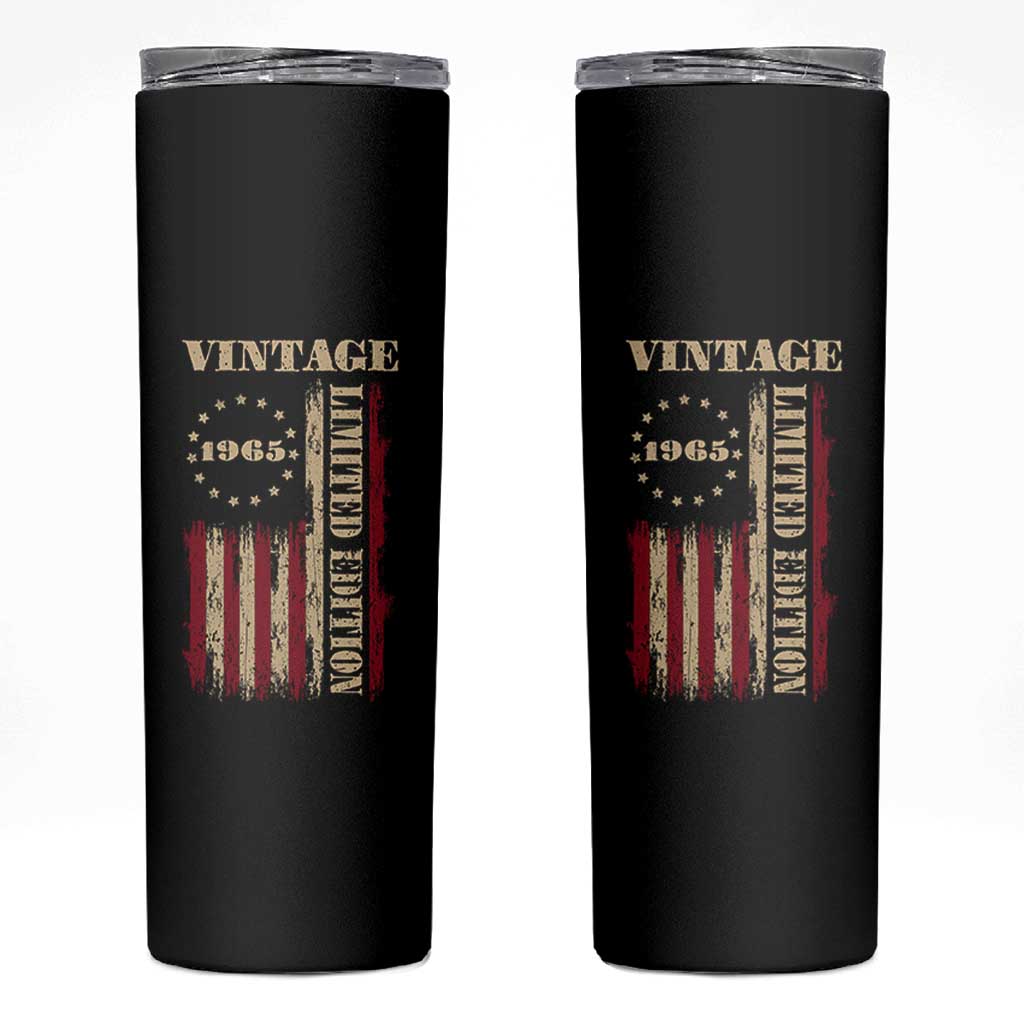 Vintage 1965 Birthday Skinny Tumbler Retro American Flag Limited Edition