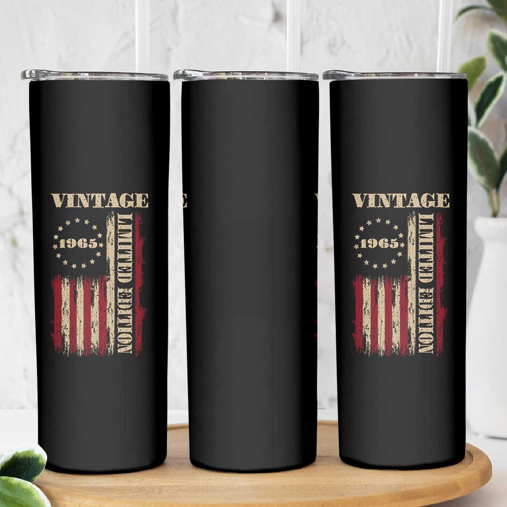 Vintage 1965 Birthday Skinny Tumbler Retro American Flag Limited Edition