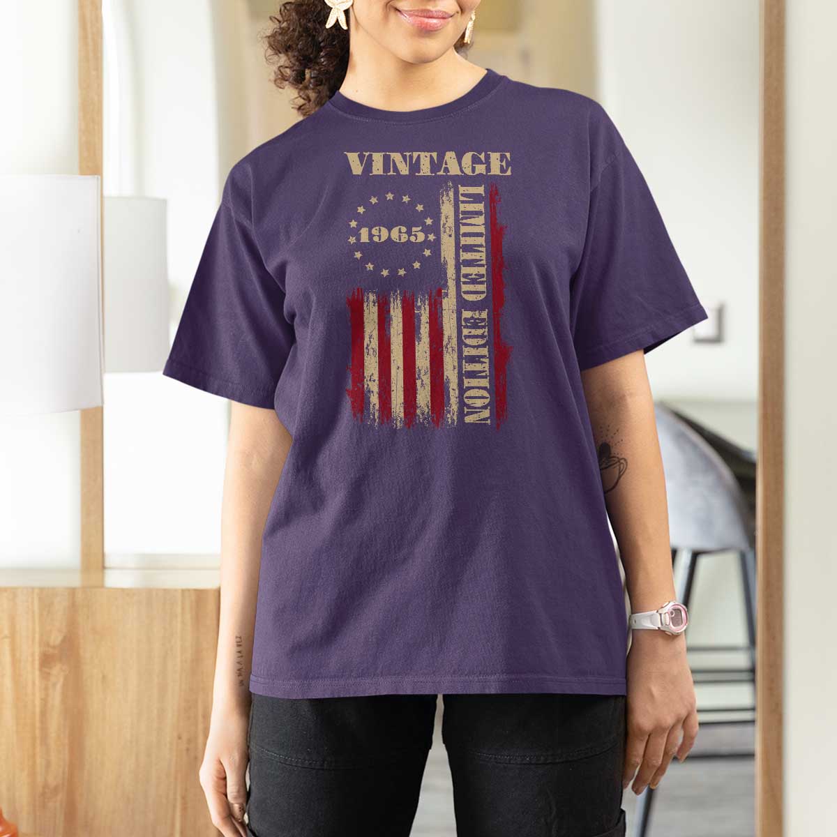 Vintage 1965 Birthday T Shirt For Women Retro American Flag Limited Edition