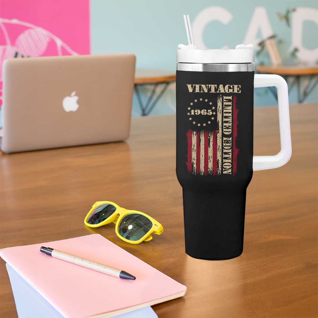 Vintage 1965 Birthday Tumbler With Handle Retro American Flag Limited Edition