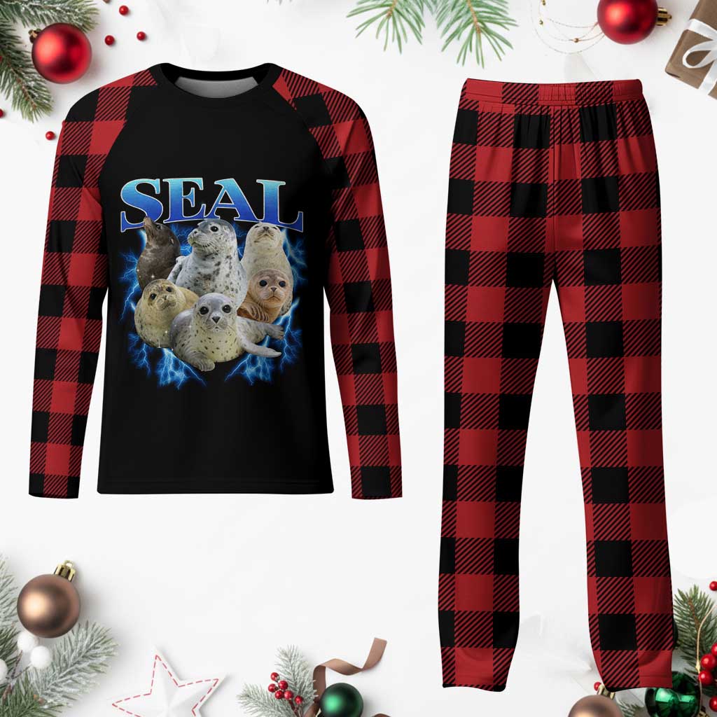 Baby Seals Plaid Pajama Set Retro Sea Dog Bootleg Vintage Graphic 90s