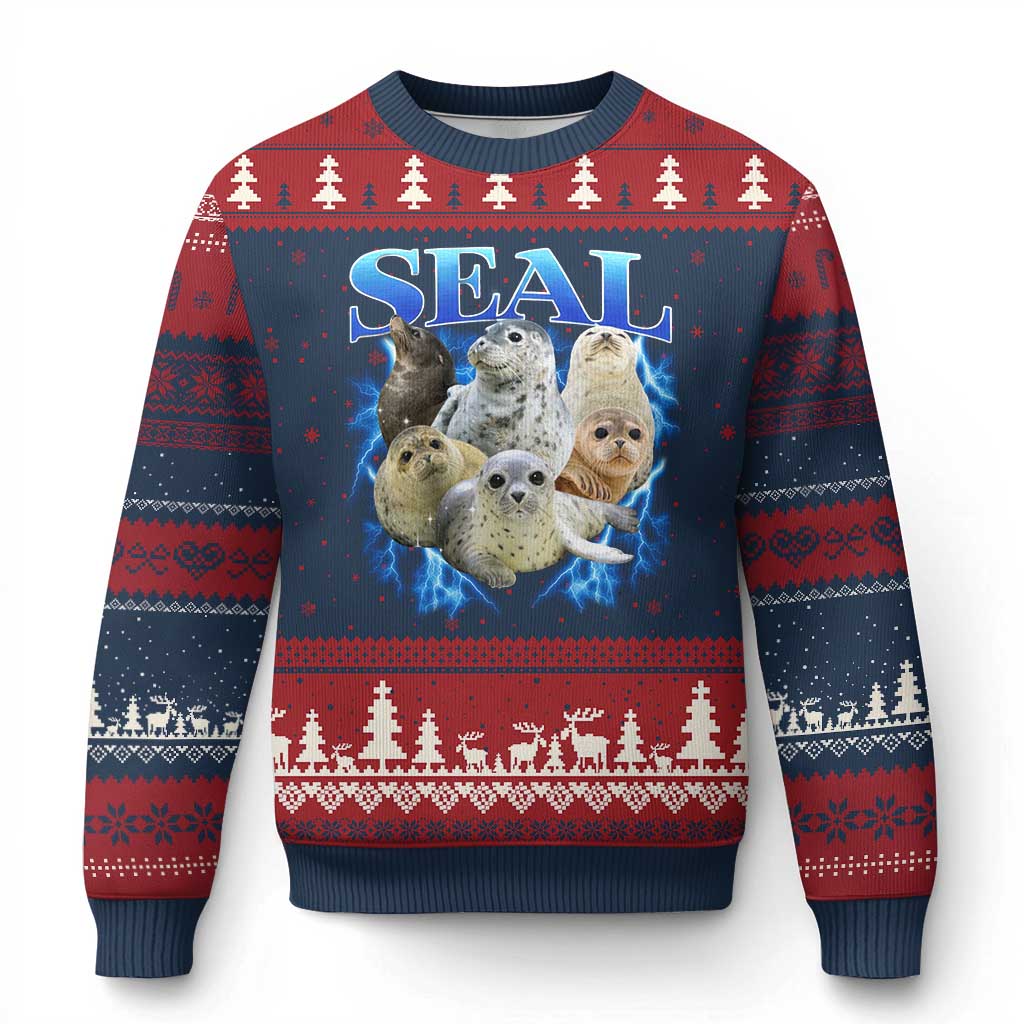 Baby Seals Ugly Christmas Sweater Retro Sea Dog Bootleg Vintage Graphic 90s