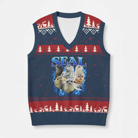 Baby Seals V-Neck Knit Sweater Vest Retro Sea Dog Bootleg Vintage Graphic 90s