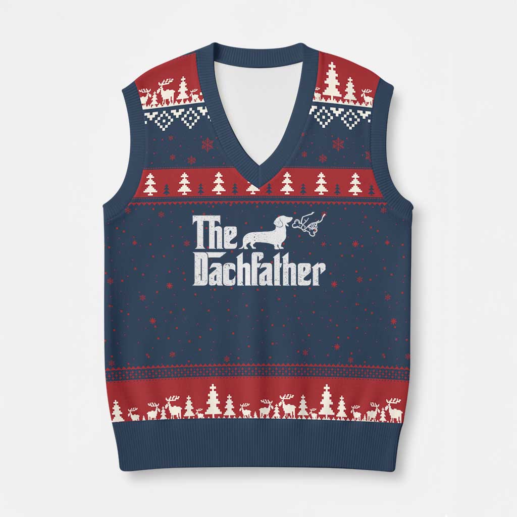 Funny Wiener Dog Dad V-Neck Knit Sweater Vest The Dachshund Fathers Day Gifts For Dog Lovers