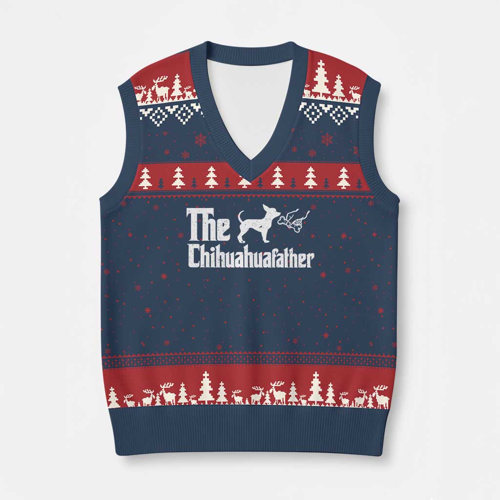 Chihuahua Dad V-Neck Knit Sweater Vest Fathers Day Gifts For Dog Lovers