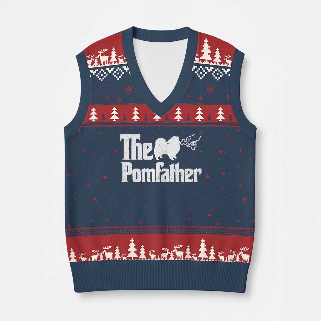 Pomeranian Dad V-Neck Knit Sweater Vest The Pom Father Fathers Day Gifts For Dog Lovers