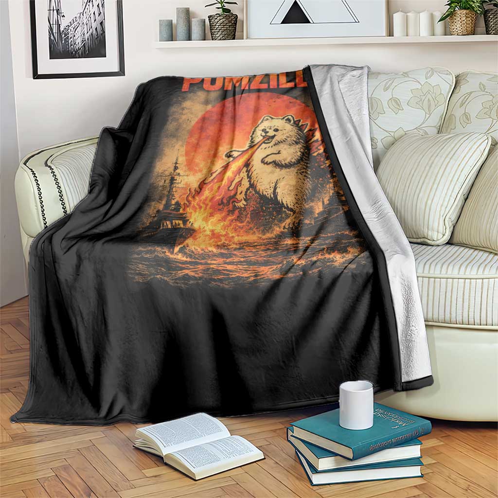 Pomzilla Dog Japanese Art Throw Blanket Retro Vintage Dog Lover Pomeranian Pom Monster Kaiju
