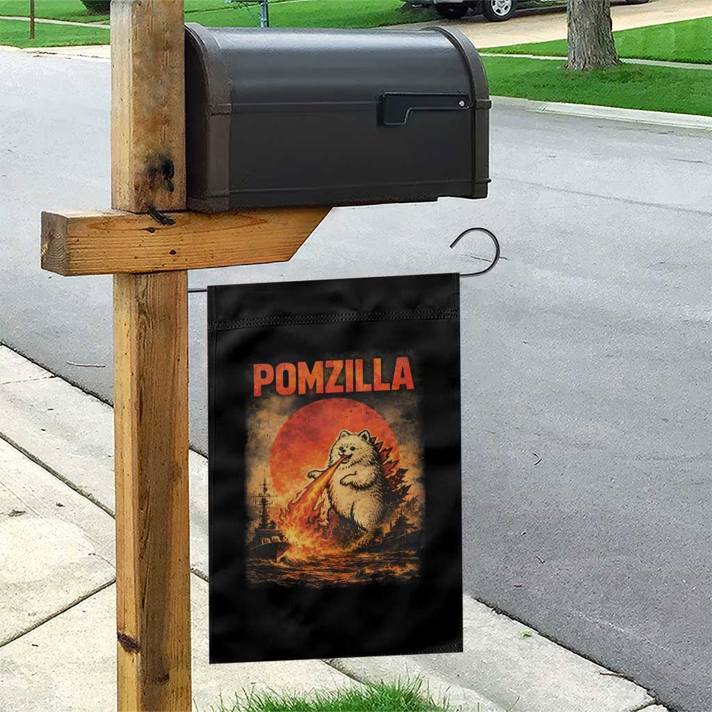 Pomzilla Dog Japanese Art Garden Flag Retro Vintage Dog Lover Pomeranian Pom Monster Kaiju