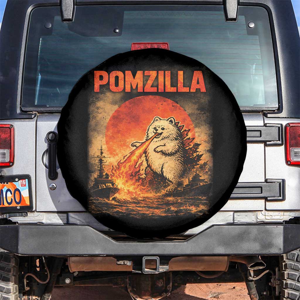 Pomzilla Dog Japanese Art Spare Tire Cover Retro Vintage Dog Lover Pomeranian Pom Monster Kaiju